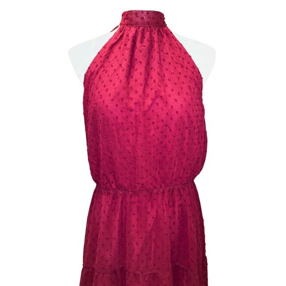 NWT Elegant Burgundy Halter Maxi Dress Tiered Semi-Sheer Perfect Evening Large - Picture 3 of 16